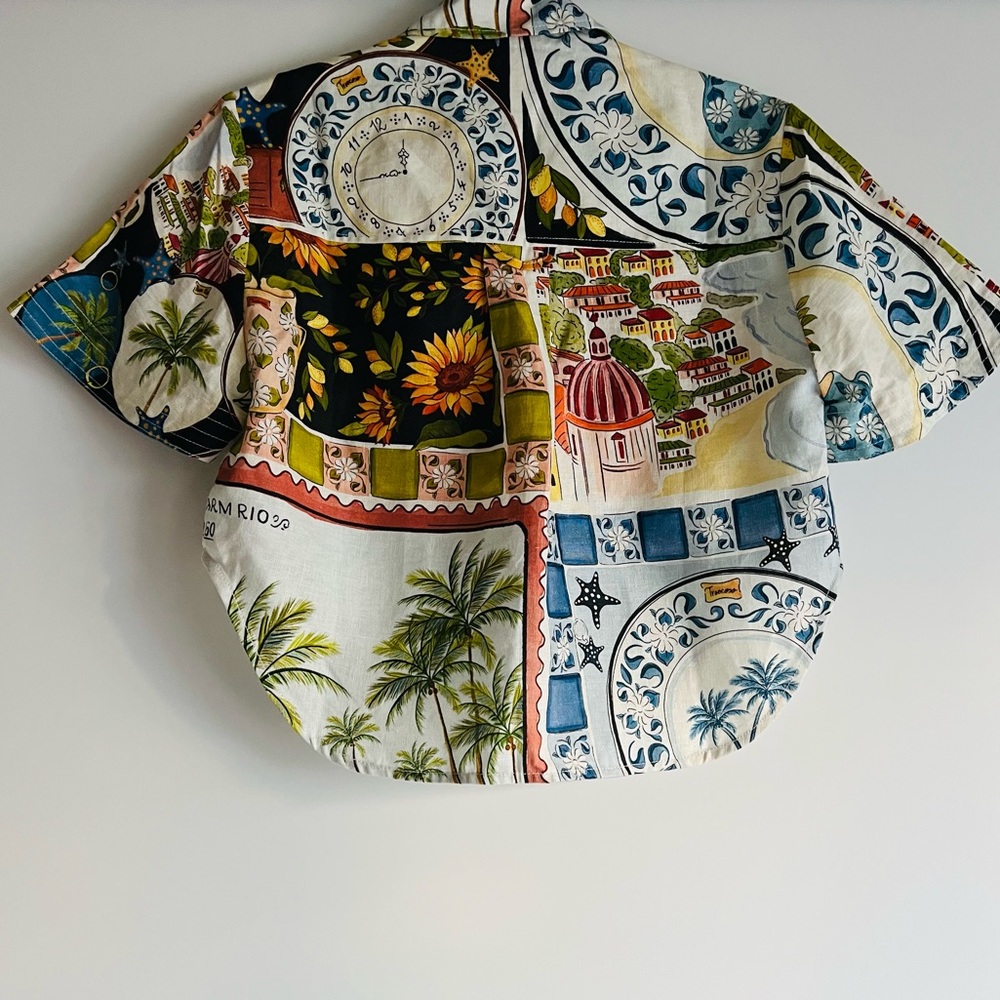 FARM Rio Short-Sleeve Linen Printed Buttondown Shirt Size XXS NWT - Picture 6 of 15